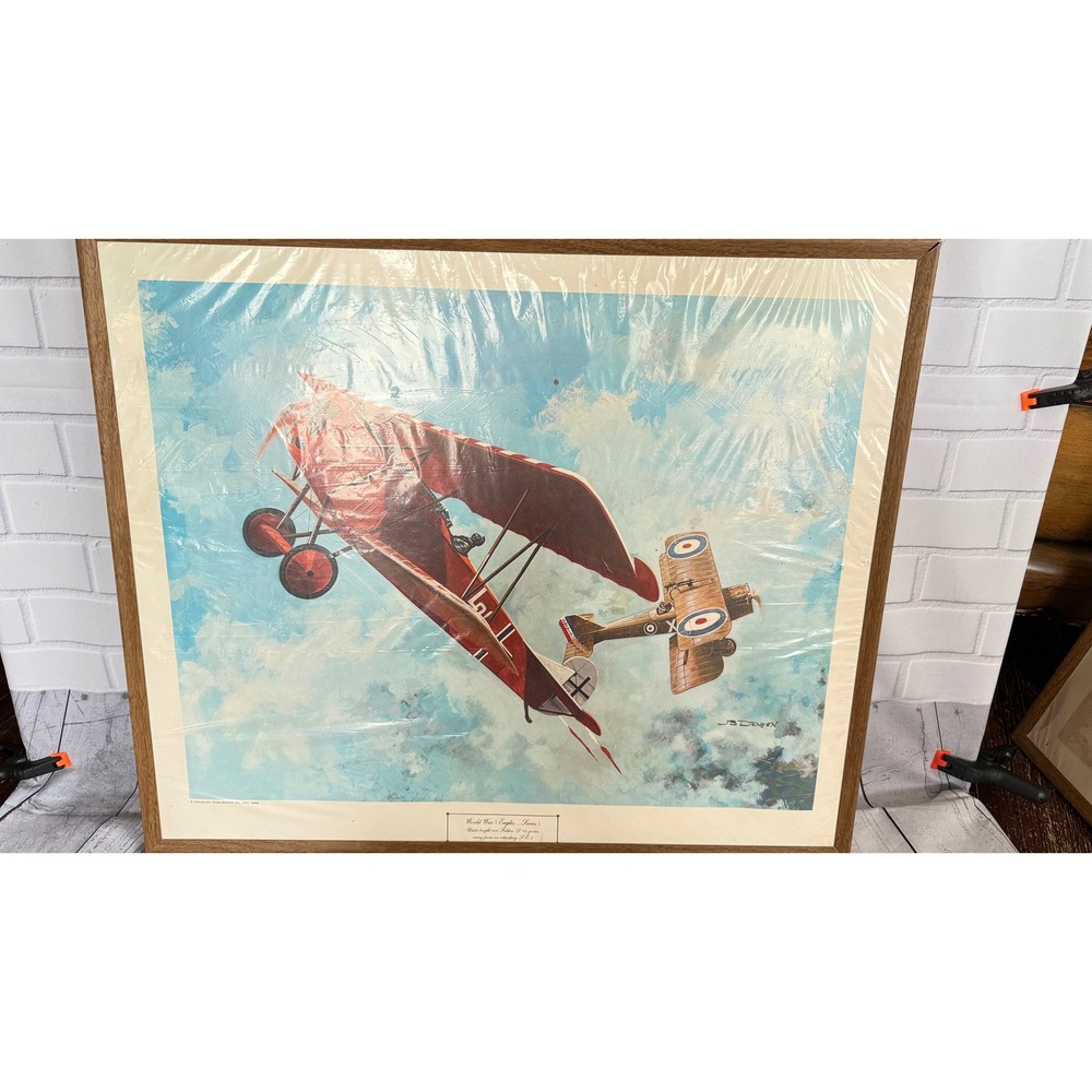 Vintage 1969 JB Deneen WWI Eagles Fokker D VII SE 5 Framed Lithograph Print